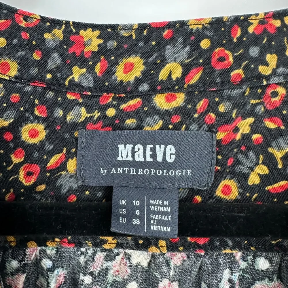 Anthropologie Maeve Marlie Button-Front Chambray Tunic Mini Floral Womens 6